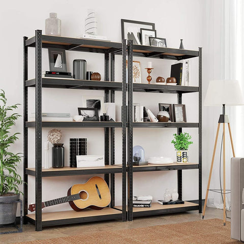 Rootz Storage Rack - Storage Shelves - Set Of 2 Storage Shelves - Heavy-duty Shelving - 5 Levels Storage Rack - Metal Storage Shelves - Black - 200 x 100 x 50 cm