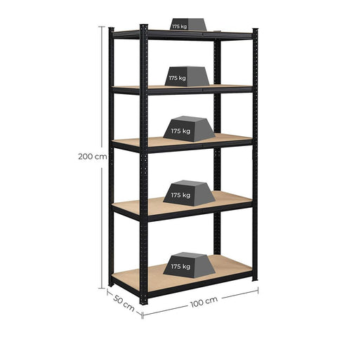 Rootz Storage Rack - Storage Shelves - Set Of 2 Storage Shelves - Heavy-duty Shelving - 5 Levels Storage Rack - Metal Storage Shelves - Black - 200 x 100 x 50 cm
