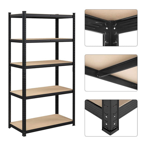 Rootz Storage Rack - Storage Shelves - Set Of 2 Storage Shelves - Heavy-duty Shelving - 5 Levels Storage Rack - Metal Storage Shelves - Black - 200 x 100 x 50 cm