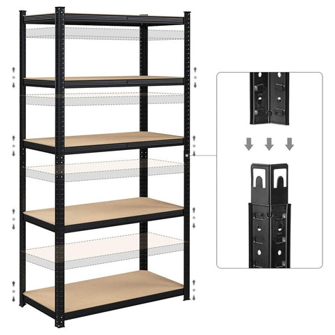 Rootz Storage Rack - Storage Shelves - Set Of 2 Storage Shelves - Heavy-duty Shelving - 5 Levels Storage Rack - Metal Storage Shelves - Black - 200 x 100 x 50 cm