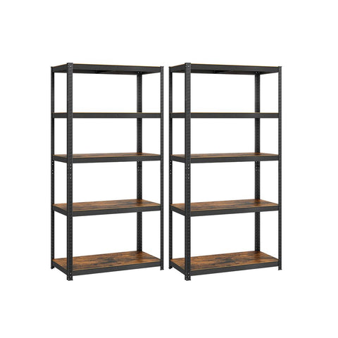 Rootz Set Of 2 Standing Shelves - Storage Rack - With 5 Adjustable Shelves - Heavy Duty Shelf - Chipboard - Brown-black -  50 x 100 x 200 cm