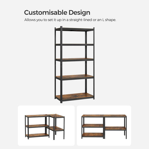 Rootz Set Of 2 Standing Shelves - Storage Rack - With 5 Adjustable Shelves - Heavy Duty Shelf - Chipboard - Brown-black -  50 x 100 x 200 cm