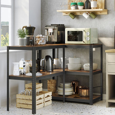 Rootz Set Of 2 Standing Shelves - Storage Rack - With 5 Adjustable Shelves - Heavy Duty Shelf - Chipboard - Brown-black -  50 x 100 x 200 cm