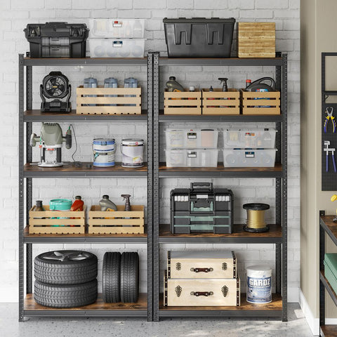 Rootz Set Of 2 Standing Shelves - Storage Rack - With 5 Adjustable Shelves - Heavy Duty Shelf - Chipboard - Brown-black -  50 x 100 x 200 cm