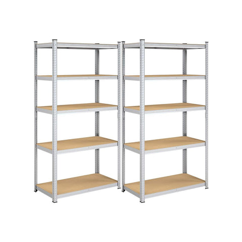Rootz Storage Rack - Storage Shelves - Set Of 2 Storage Shelves - Heavy-duty Shelving - 5 Levels Storage Rack - Metal Storage Shelves - Silver - 200 x 100 x 50 cm