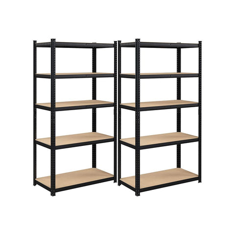 Rootz Storage Rack - Storage Shelves - Set Of 2 Storage Shelves - Heavy-duty Shelving - 5 Levels Storage Rack - Metal Storage Shelves - Black - 200 x 100 x 50 cm