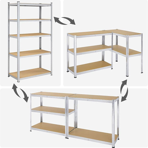Rootz Storage Rack - Storage Shelves - Set Of 2 Storage Shelves - Heavy-duty Shelving - 5 Levels Storage Rack - Metal Storage Shelves - Silver - 200 x 100 x 50 cm