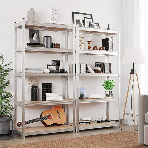 Rootz Storage Rack - Storage Shelves - Set Of 2 Storage Shelves - Heavy-duty Shelving - 5 Levels Storage Rack - Metal Storage Shelves - Silver - 200 x 100 x 50 cm