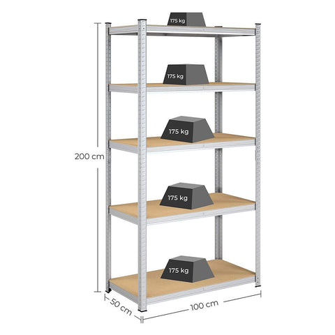 Rootz Storage Rack - Storage Shelves - Set Of 2 Storage Shelves - Heavy-duty Shelving - 5 Levels Storage Rack - Metal Storage Shelves - Silver - 200 x 100 x 50 cm