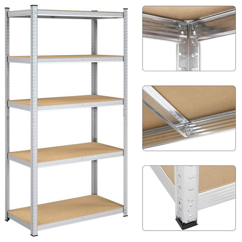 Rootz Storage Rack - Storage Shelves - Set Of 2 Storage Shelves - Heavy-duty Shelving - 5 Levels Storage Rack - Metal Storage Shelves - Silver - 200 x 100 x 50 cm