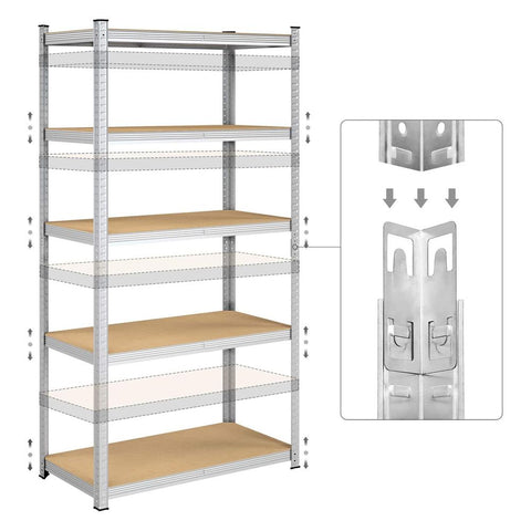 Rootz Storage Rack - Storage Shelves - Set Of 2 Storage Shelves - Heavy-duty Shelving - 5 Levels Storage Rack - Metal Storage Shelves - Silver - 200 x 100 x 50 cm