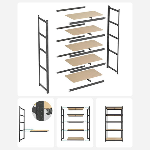 Rootz Storage Rack - Storage Shelves - Standing Shelves - Steel Storage Rack - With 5 Shelves - 5 Shelves Storage Rack - Grey - 50 x 100 x 200 cm