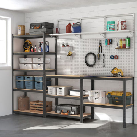 Rootz Storage Rack - Storage Shelves - Standing Shelves - Steel Storage Rack - With 5 Shelves - 5 Shelves Storage Rack - Grey - 50 x 100 x 200 cm