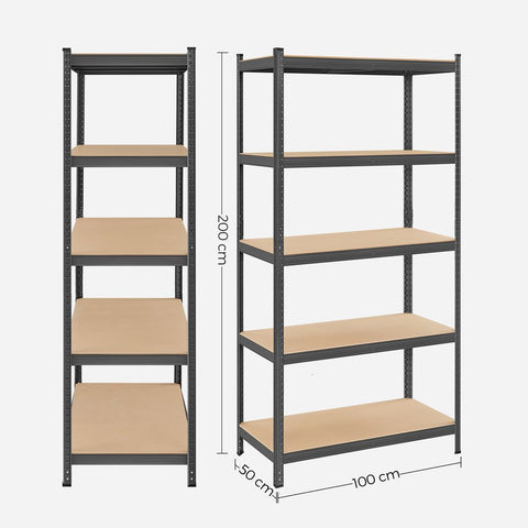 Rootz Storage Rack - Storage Shelves - Standing Shelves - Steel Storage Rack - With 5 Shelves - 5 Shelves Storage Rack - Grey - 50 x 100 x 200 cm