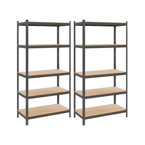 Rootz Storage Rack - Set Of 2 Storage Racks - Standing Shelves - 5 Shelves Storage Racks - Storage Shelves - With 5 Shelves - Grey - 50 x 100 x 200 cm