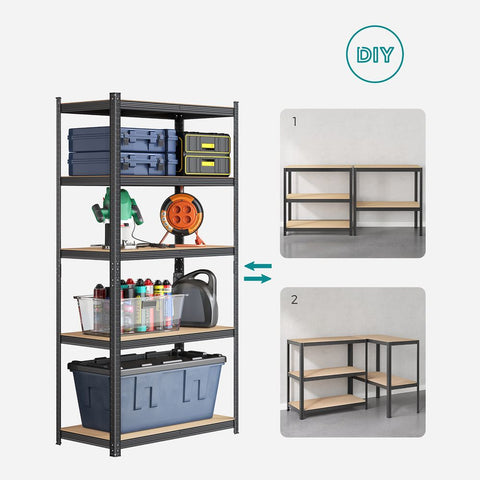 Rootz Storage Rack - Set Of 2 Storage Racks - Standing Shelves - 5 Shelves Storage Racks - Storage Shelves - With 5 Shelves - Grey - 50 x 100 x 200 cm