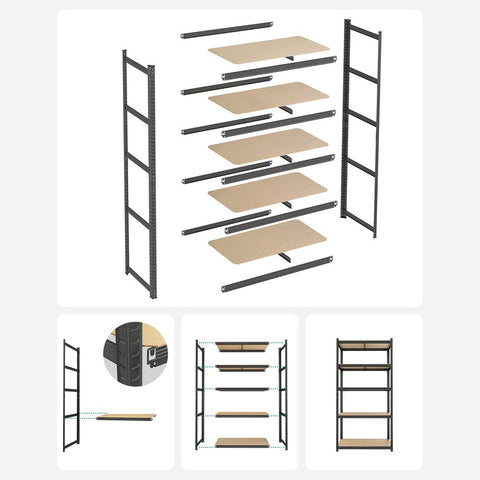 Rootz Storage Rack - Set Of 2 Storage Racks - Standing Shelves - 5 Shelves Storage Racks - Storage Shelves - With 5 Shelves - Grey - 50 x 100 x 200 cm