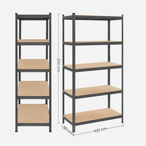 Rootz Storage Rack - Set Of 2 Storage Racks - Standing Shelves - 5 Shelves Storage Racks - Storage Shelves - With 5 Shelves - Grey - 50 x 100 x 200 cm