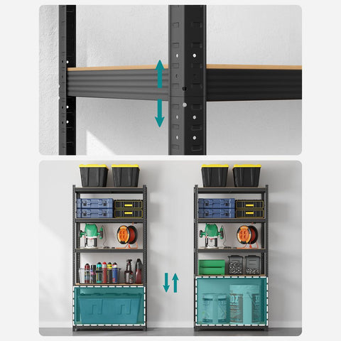 Rootz Storage Rack - Set Of 2 Storage Racks - Standing Shelves - 5 Shelves Storage Racks - Storage Shelves - With 5 Shelves - Grey - 50 x 100 x 200 cm