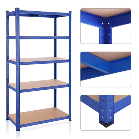 Rootz Storage Rack - Set Of 2 Storage Racks - Standing Shelves - 5 Shelves Storage Racks - Storage Shelves - With 5 Shelves - Blue - 50 x 100 x 200 cm