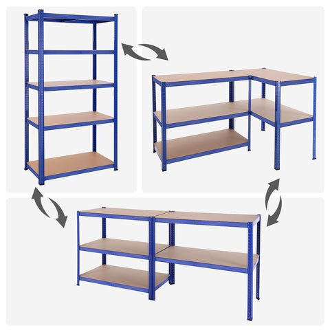 Rootz Storage Rack - Set Of 2 Storage Racks - Standing Shelves - 5 Shelves Storage Racks - Storage Shelves - With 5 Shelves - Blue - 50 x 100 x 200 cm