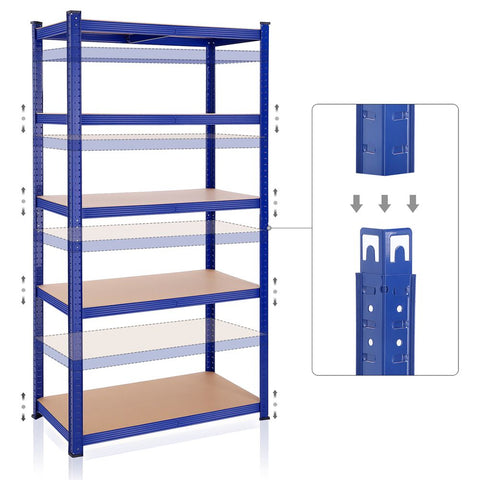 Rootz Storage Rack - Set Of 2 Storage Racks - Standing Shelves - 5 Shelves Storage Racks - Storage Shelves - With 5 Shelves - Blue - 50 x 100 x 200 cm