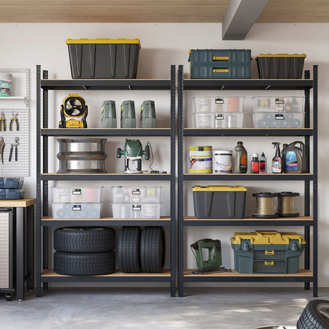 Rootz Storage Rack - Cellar Shelves - Set Of 2 Cellar Shelves - Standing Shelves - 5 Shelves Storage Racks - Storage Cellar Shelves - Black - 60 x 120 x 200 cm