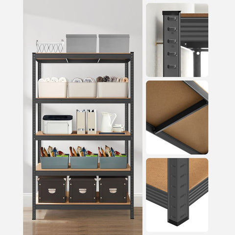 Rootz Storage Rack - Cellar Shelves - Set Of 2 Cellar Shelves - Standing Shelves - 5 Shelves Storage Racks - Storage Cellar Shelves - Black - 60 x 120 x 200 cm