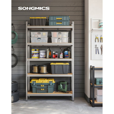 Rootz Storage Rack - Storage Shelves - Heavy-duty Shelving - 5 Levels Storage Rack - Adjustable Shelves - Metal Storage Shelves - Steel/MDF - Silver - 200 x 120 x 60 cm