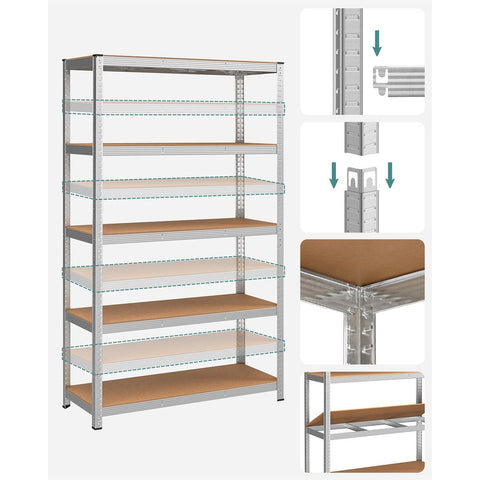 Rootz Storage Rack - Storage Shelves - Heavy-duty Shelving - 5 Levels Storage Rack - Adjustable Shelves - Metal Storage Shelves - Steel/MDF - Silver - 200 x 120 x 60 cm