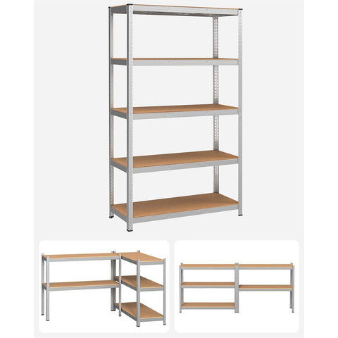 Rootz Storage Rack - Storage Shelves - Heavy-duty Shelving - 5 Levels Storage Rack - Adjustable Shelves - Metal Storage Shelves - Steel/MDF - Silver - 200 x 120 x 60 cm