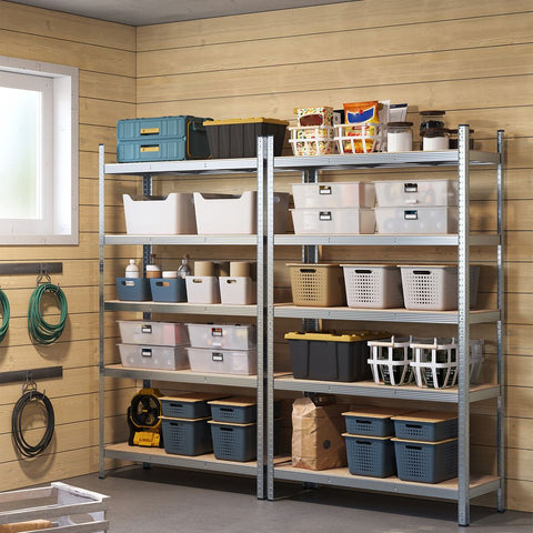 Rootz Storage Rack - Cellar Shelves - Set Of 2 Cellar Shelves - Standing Shelves - 5 Shelves Storage Racks - Storage Cellar Shelves - With 5 Shelves - Silver - 60 x 120 x 200 cm