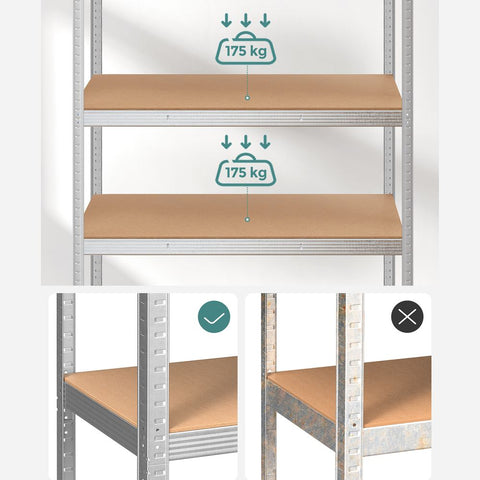 Rootz Storage Rack - Cellar Shelves - Set Of 2 Cellar Shelves - Standing Shelves - 5 Shelves Storage Racks - Storage Cellar Shelves - With 5 Shelves - Silver - 60 x 120 x 200 cm