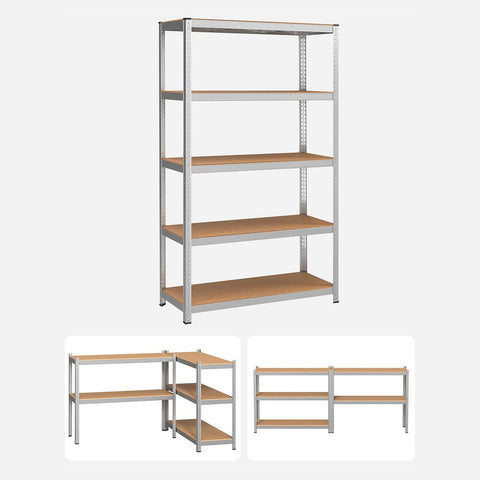 Rootz Storage Rack - Cellar Shelves - Set Of 2 Cellar Shelves - Standing Shelves - 5 Shelves Storage Racks - Storage Cellar Shelves - With 5 Shelves - Silver - 60 x 120 x 200 cm