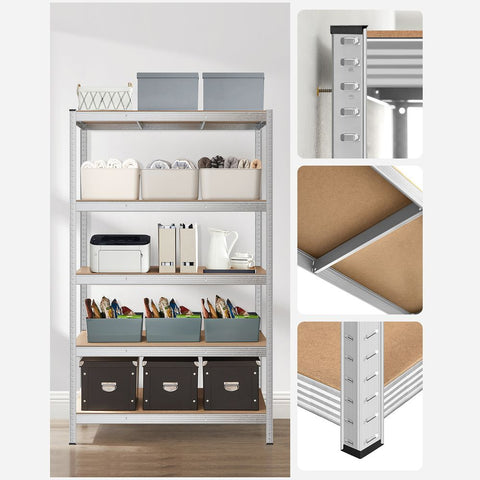 Rootz Storage Rack - Cellar Shelves - Set Of 2 Cellar Shelves - Standing Shelves - 5 Shelves Storage Racks - Storage Cellar Shelves - With 5 Shelves - Silver - 60 x 120 x 200 cm