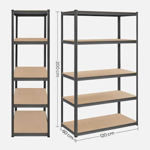 Rootz Cellar Shelf - Heavy Duty Shelf - With 5 Adjustable Shelves - Tall Storage Shelving - Utility Shelving - Gray - 60 x 120 x 200 cm