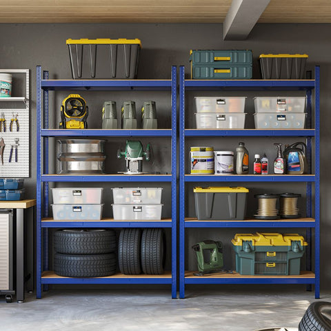 Rootz Storage Rack - Cellar Shelves - Set Of 2 Cellar Shelves - Standing Shelves - 5 Shelves Storage Racks - Storage Shelves - With 5 Shelves - Blue - 60 x 120 x 200 cm