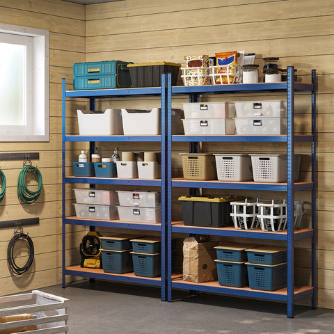 Rootz Storage Rack - Cellar Shelves - Set Of 2 Cellar Shelves - Standing Shelves - 5 Shelves Storage Racks - Storage Shelves - With 5 Shelves - Blue - 60 x 120 x 200 cm