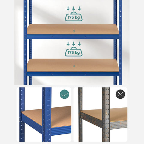 Rootz Storage Rack - Cellar Shelves - Set Of 2 Cellar Shelves - Standing Shelves - 5 Shelves Storage Racks - Storage Shelves - With 5 Shelves - Blue - 60 x 120 x 200 cm