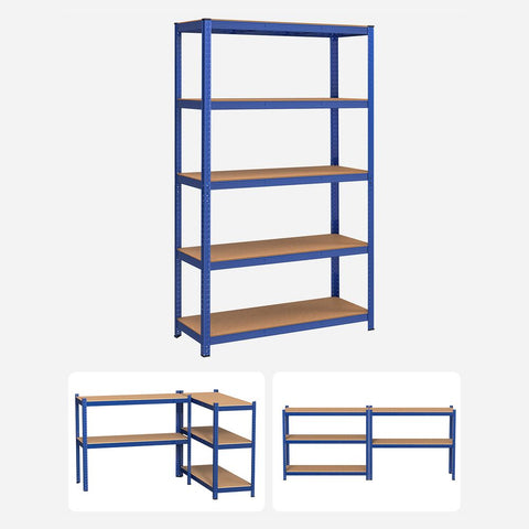 Rootz Storage Rack - Cellar Shelves - Set Of 2 Cellar Shelves - Standing Shelves - 5 Shelves Storage Racks - Storage Shelves - With 5 Shelves - Blue - 60 x 120 x 200 cm