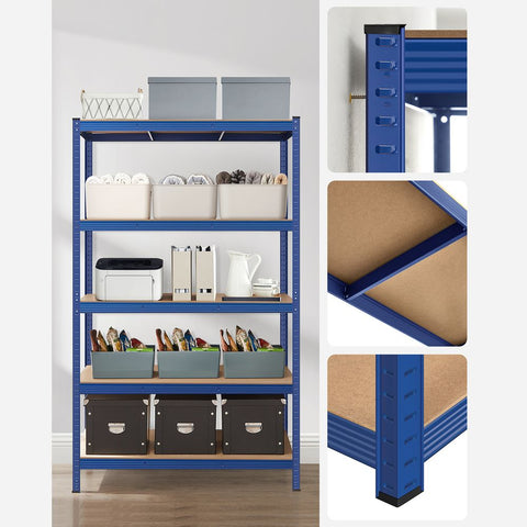 Rootz Storage Rack - Cellar Shelves - Set Of 2 Cellar Shelves - Standing Shelves - 5 Shelves Storage Racks - Storage Shelves - With 5 Shelves - Blue - 60 x 120 x 200 cm