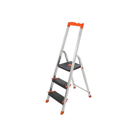 Rootz Ladder - Trapladder - Ladder Met 3 Treden - Opvouwbare Trapladder - Draagbare Trapladder - Keukentrap - Badkamertrap - Lichtgewicht Trapladder - Zilver/Zwart/Oranje - 42 x 56 x 122 cm