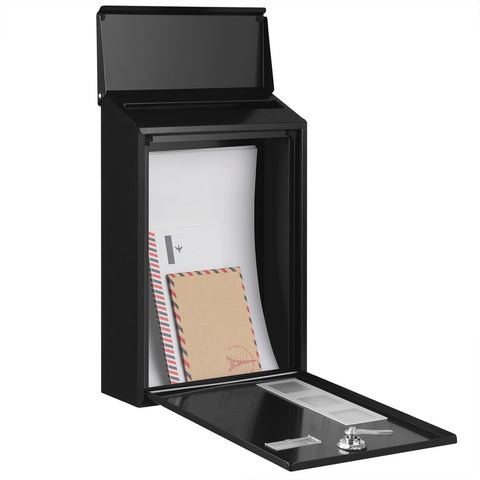Rootz Mailbox - Residentiële brievenbus - Post-mounted Mailbox - Wall-mounted Mailbox - Decoratieve brievenbus - Metalen brievenbus - Brievenbus met paal - Zwart -25,5 x 11,5 x 39,5 cm (L x B x H)
