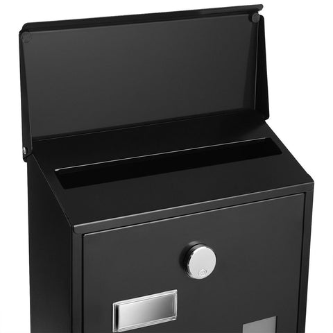 Rootz Mailbox - Residential Mailbox - Post-mounted Mailbox - Wall-mounted Mailbox - Decorative Mailbox - Metal Mailbox - Mailbox With Post - Black -25.5 x 11.5 x 39.5 cm (L x W x H)