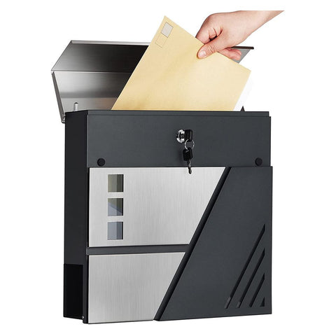 Rootz Mailbox - Wall Letterbox - Wall-mounted Mailbox - Post-Mounted Mailbox - Mailbox For Letters - With Viewing Window - Silver Anthracite - 37 x 10.5 x 37 cm