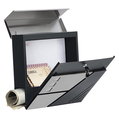 Rootz Mailbox - Wall Letterbox - Wall-mounted Mailbox - Post-Mounted Mailbox - Mailbox For Letters - With Viewing Window - Silver Anthracite - 37 x 10.5 x 37 cm