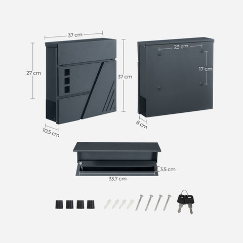 Rootz Mailbox - Wall Letterbox  -Wall-Mounted Mailbox - Post-Mounted Mailbox - Mailbox For Letters - Anthracite - 7 x 10.5 x 37 cm