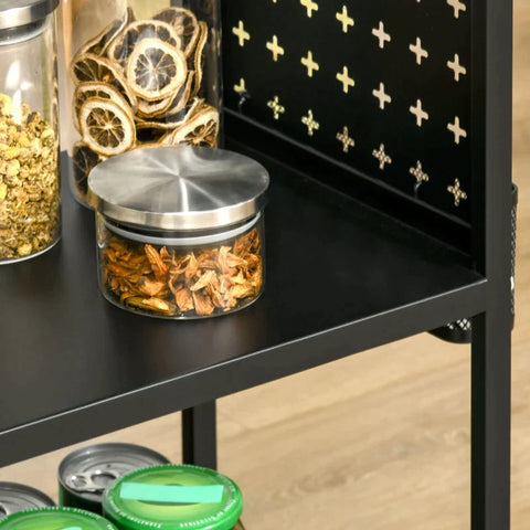 Rootz Kitchen Trolley - Trolley - Outdoor Serving Trolley - Serving Trolley - 3 Shelves Trolley - Steel - Black - 70 x 33.4 x 80.5 cm