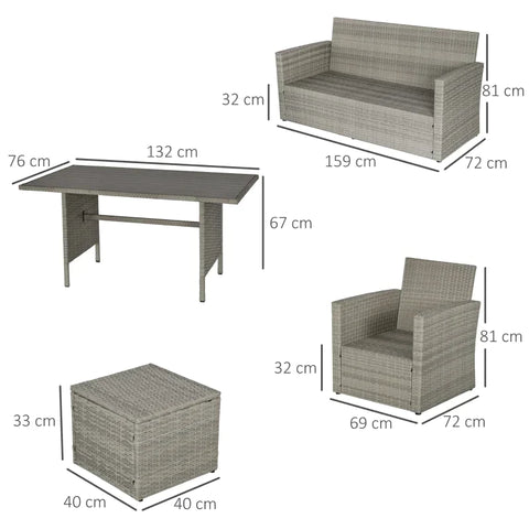 Rootz Sofa Set - Poly Rattan Seating Group - Garden Sofa - Dining Sofa Set - Lounge Stool - Balcony - Grey