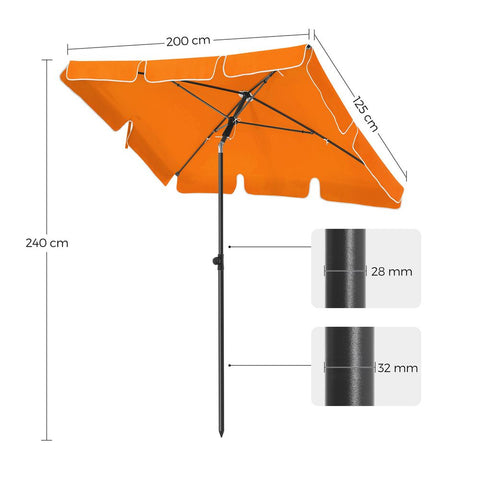 Rootz Sonnenschirm – Strandschirm – Marktschirm – Gartenschirm – faltbarer Gartenschirm – Outdoor-Sonnenschirm – Garten-Sonnenschirm – Sonnenschirm – Sonnenschirm – Orange – 2 x 1,25 m